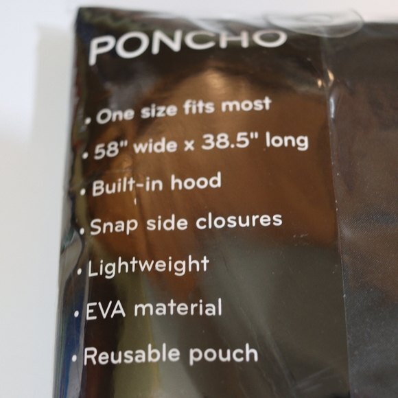 Rain Essentials Rain Poncho Adult Black - Picture 4 of 4
